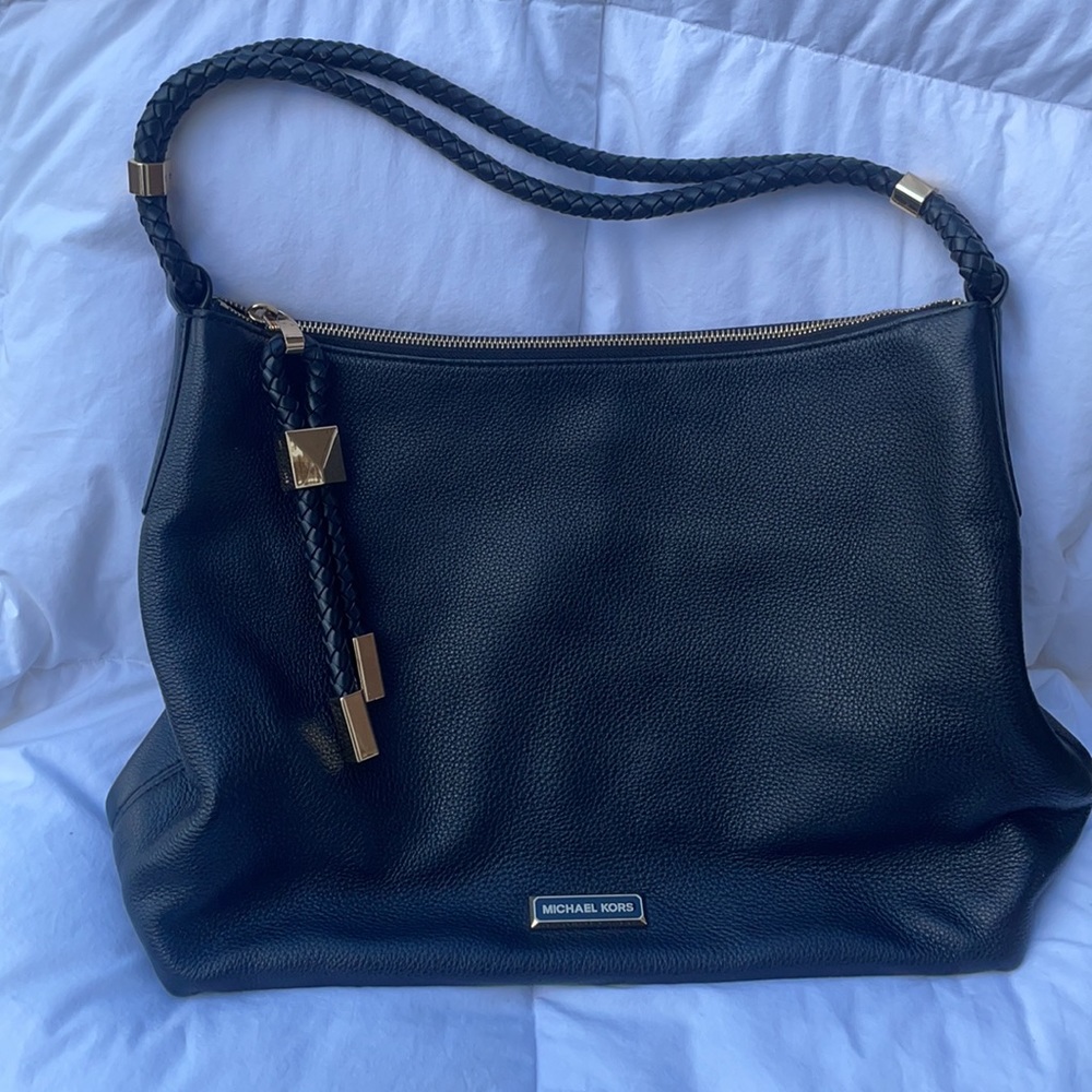 Michael Kors Black Leather Shoulder Bag with black accents.